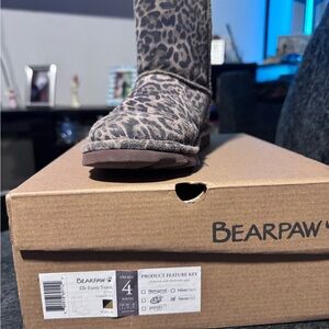 BearPaw Kids Leopard-Print Cozy Boot in Gray and Black
